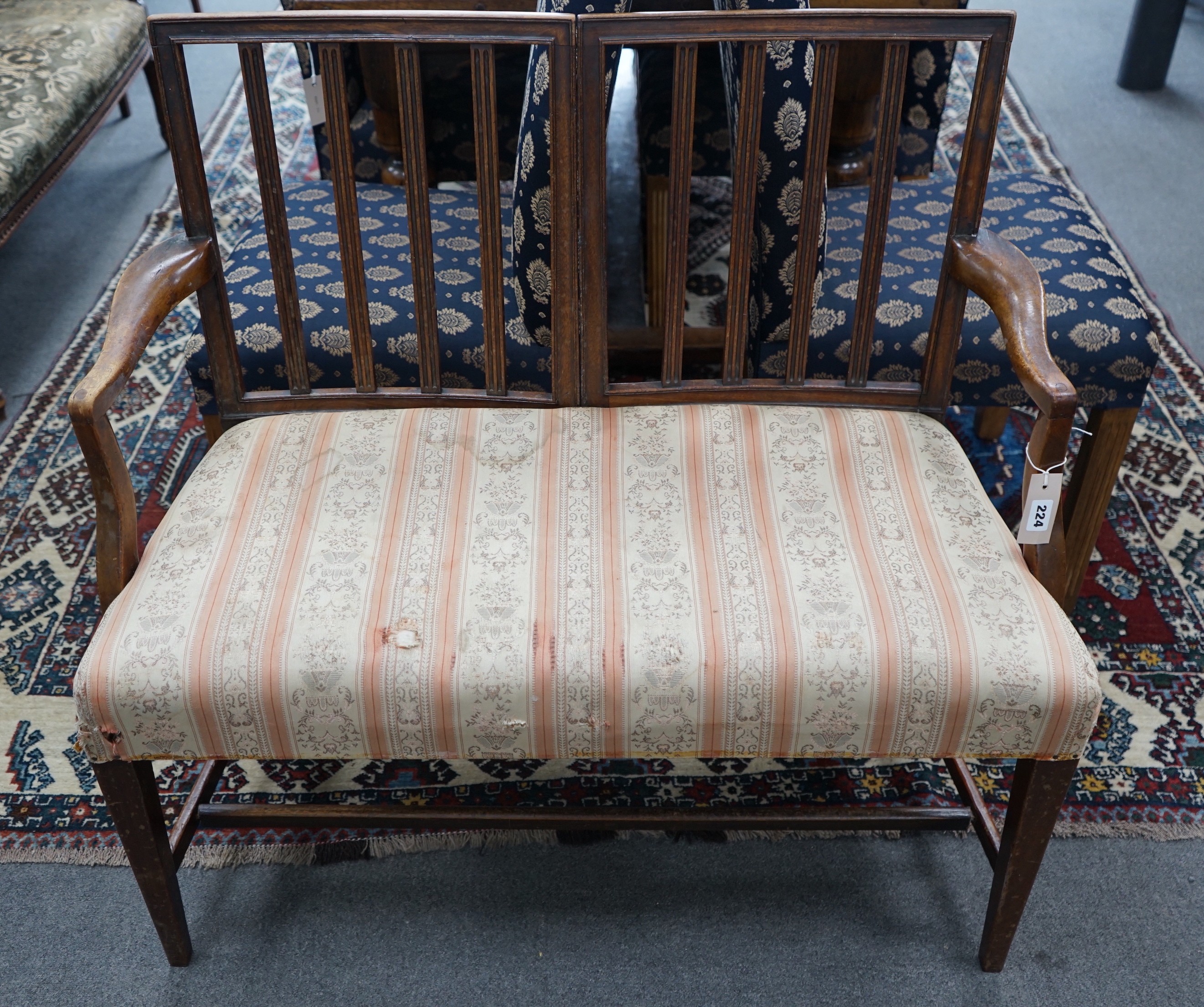 A George III and later mahogany chair back settee, length 93cm, depth 44cm, height 88cm *Please note the sale commences at 9am.